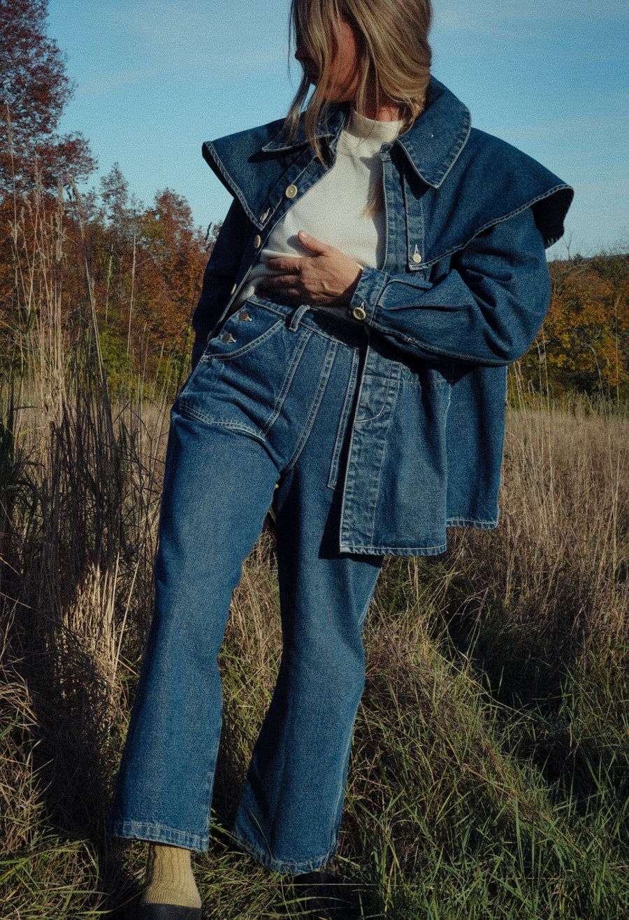 PRE-ORDER - Adult Side Button Jeans - Stonewashed Denim