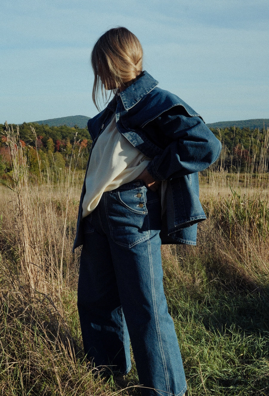 PRE-ORDER - Adult Side Button Jeans - Stonewashed Denim